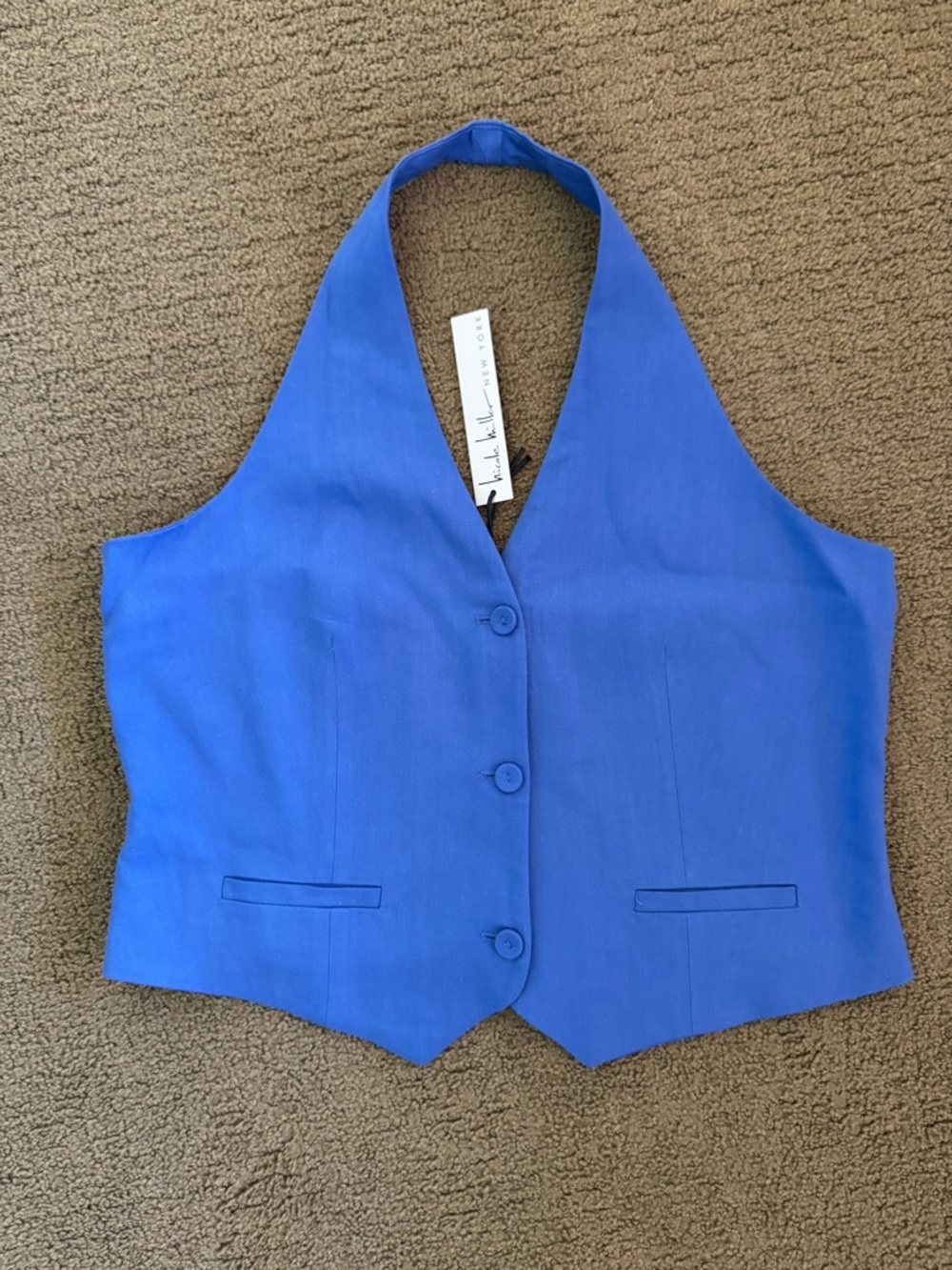 Nicole Miller Cobalt Blue Halter Button Vest